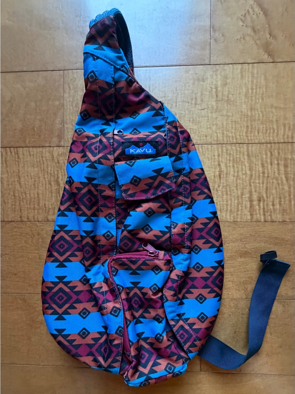 KAVU Aztec Sling Bag in Bright Blue & Burgundy